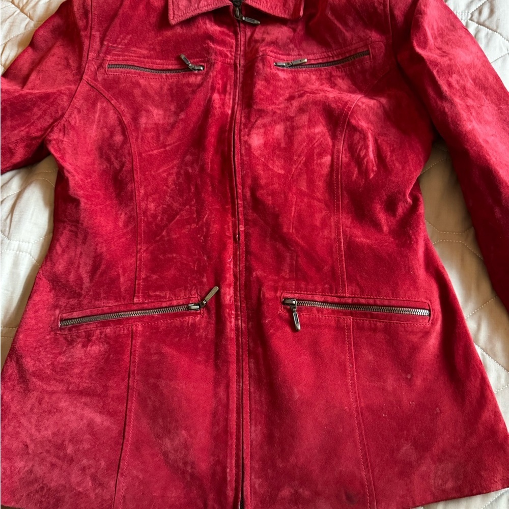 Jessi Lee Red Suede Leather Hip-length Jacket Women’s Size M Vintage Full Zip - Picture 8 of 15